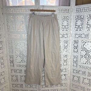 Oysho Beige Faux Leather Pants Womens Large Wide Leg Pleather Elastic Waist